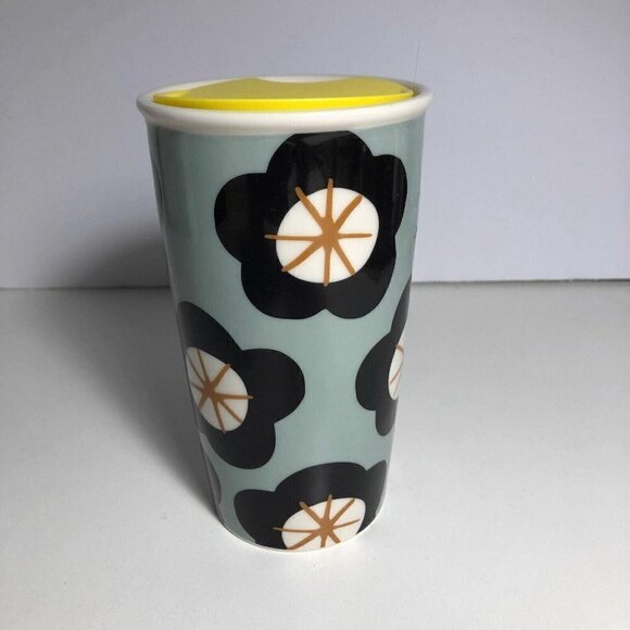 Starbucks Green Spring Black Floral Ceramic Traveler Tumbler Coffee Cup #92 - Picture 4 of 7